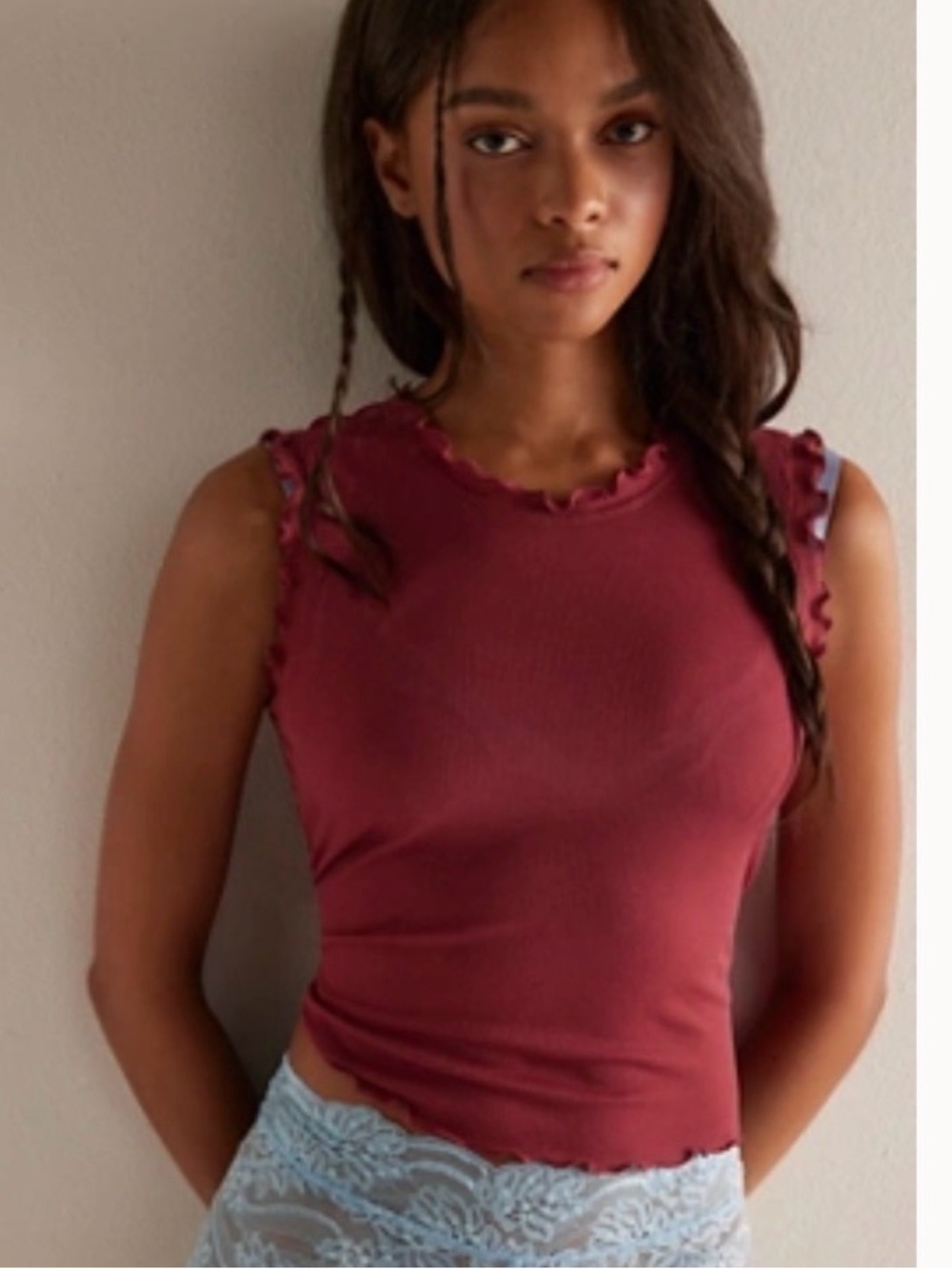 Free People Ribbed Tank Top in Wine